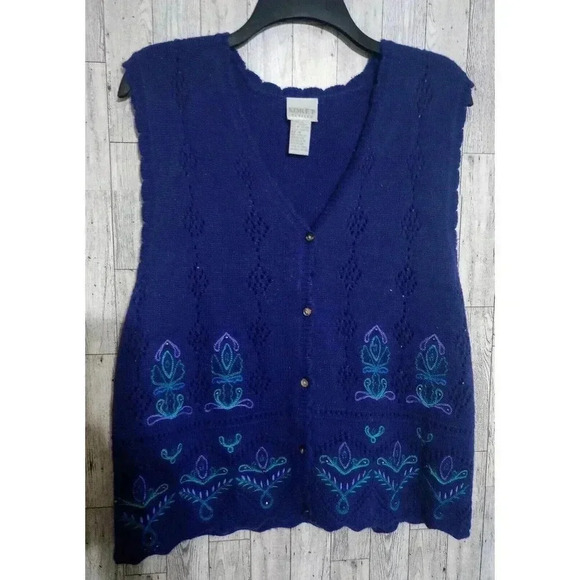Vintage Koret Sweater Vest Embroidered Beaded Purple Size Petite‎ Medium - Picture 1 of 5